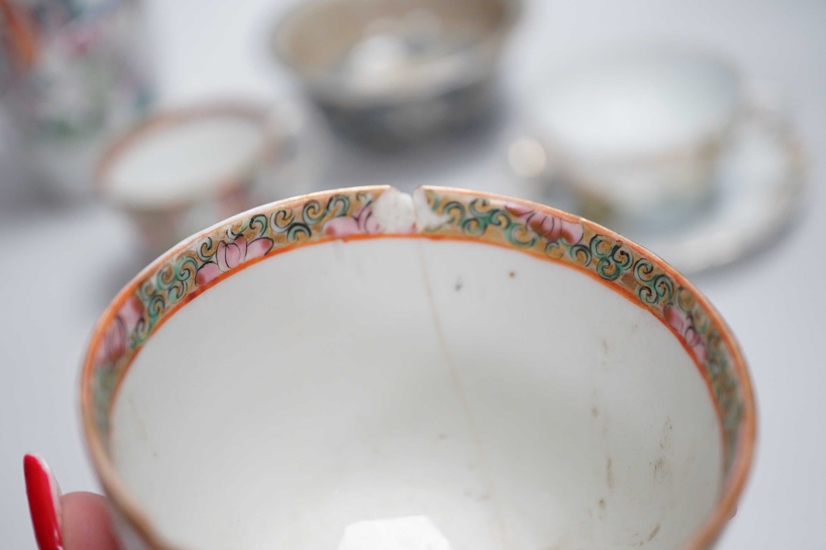 Chinese and Japanese ceramics including Canton cups and blue and white tea bowl, the largest 25cm high